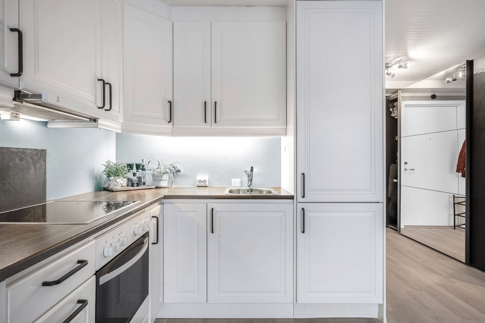 Kjøkkeninnredning med profilerte fronter og ventilator fra ca. 2005. Galleribilde