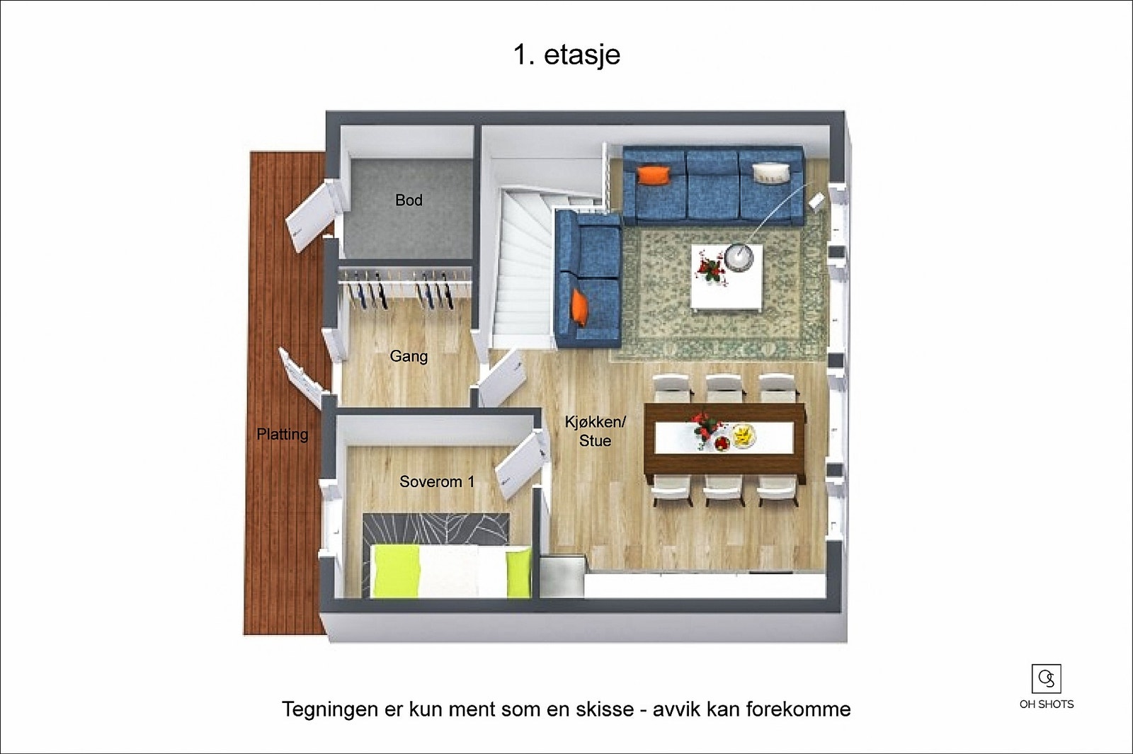 Forslag til planløsning for 1. etasje Galleribilde