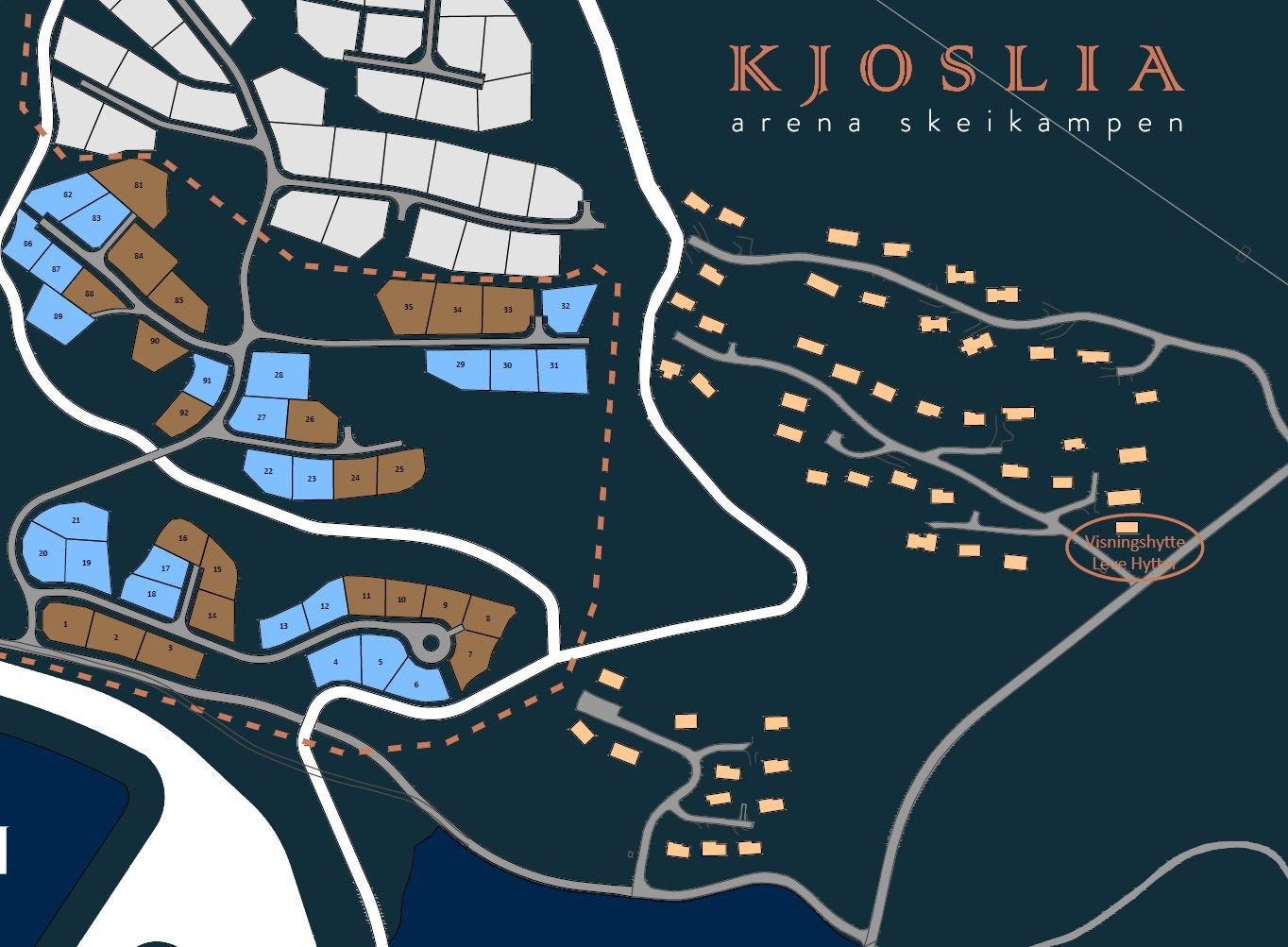 Tomteoversikt. Brune= Leve Hytter sine tomter. Galleribilde