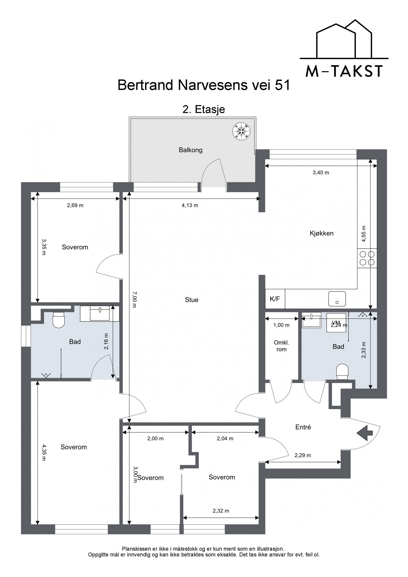 Leiligheten har en god planløsning som fordeler seg på følgende måte: Entré, stor stue med utgang til balkong, kjøkken, fire soverom og to flislagte bad. Galleribilde