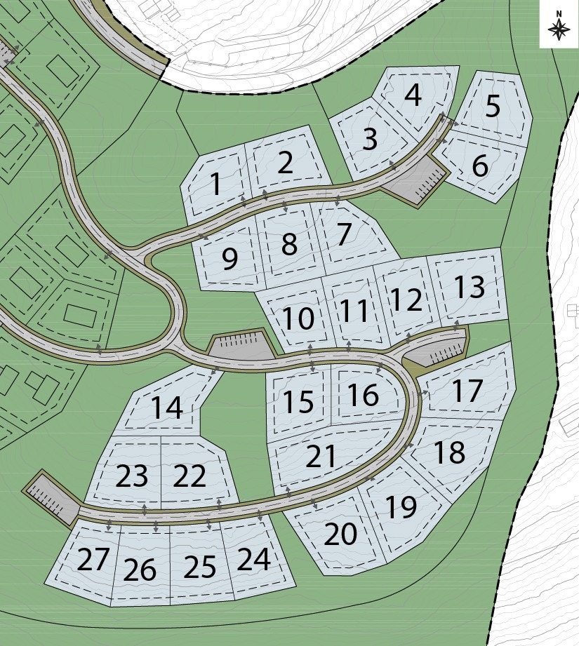 Kart over tomteområdet. Prosjektet er planlagt på tomt 20 Galleribilde