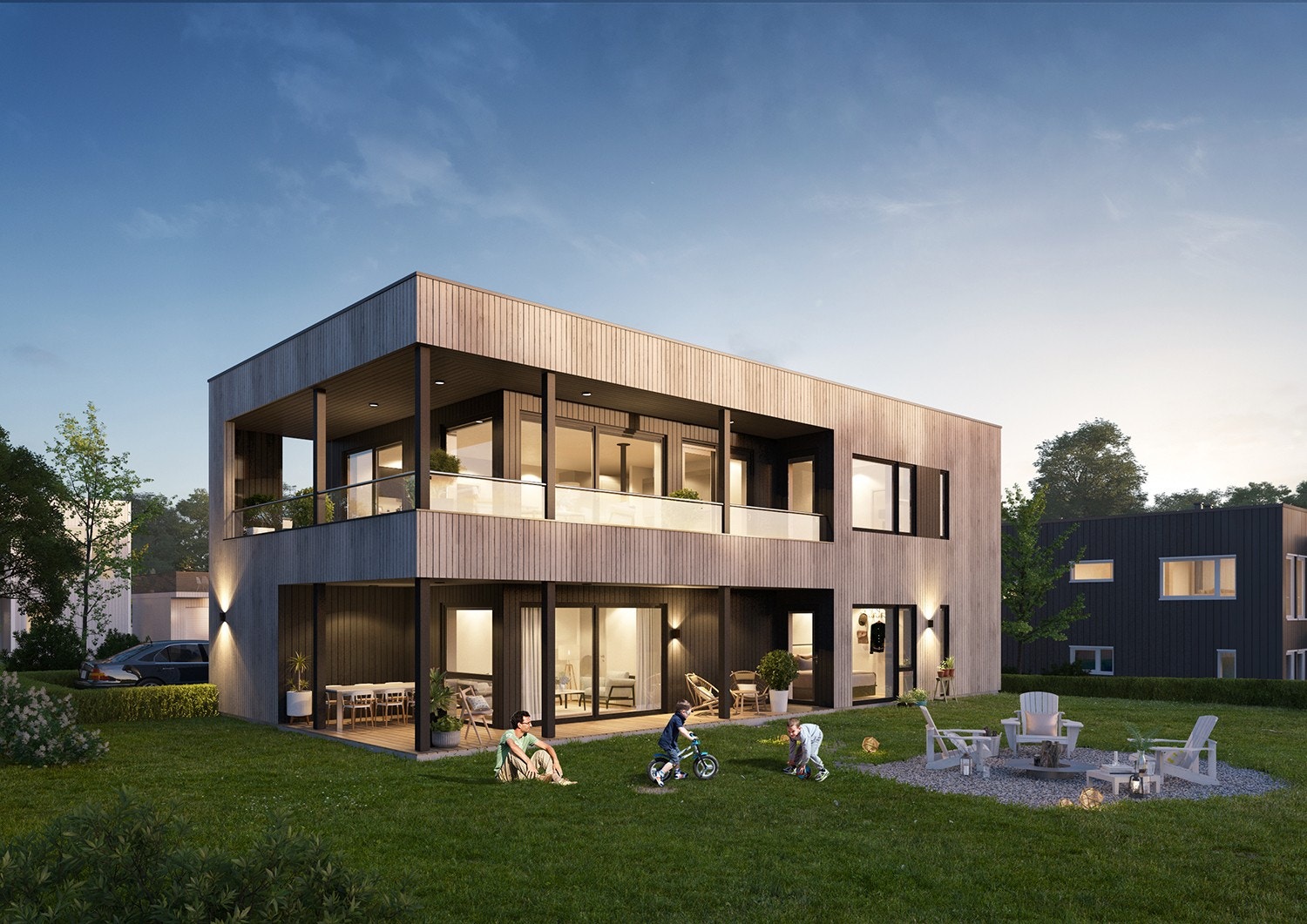 Enebolig Horisont med kledning. Dette er kun et forslag til hus, du kan være med å velge husmodel selv. Vi kan også tegne frem akkurat ditt hus slik du ønsker det. Ta kontakt! Galleribilde