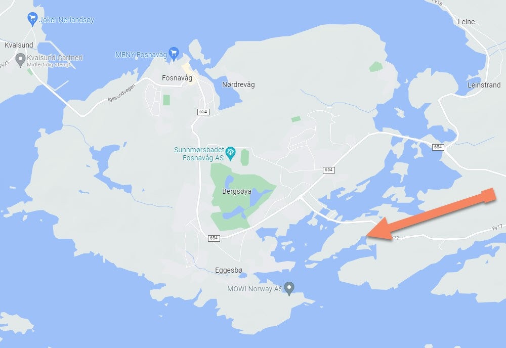 Kartbilde med pil på tomten. Galleribilde