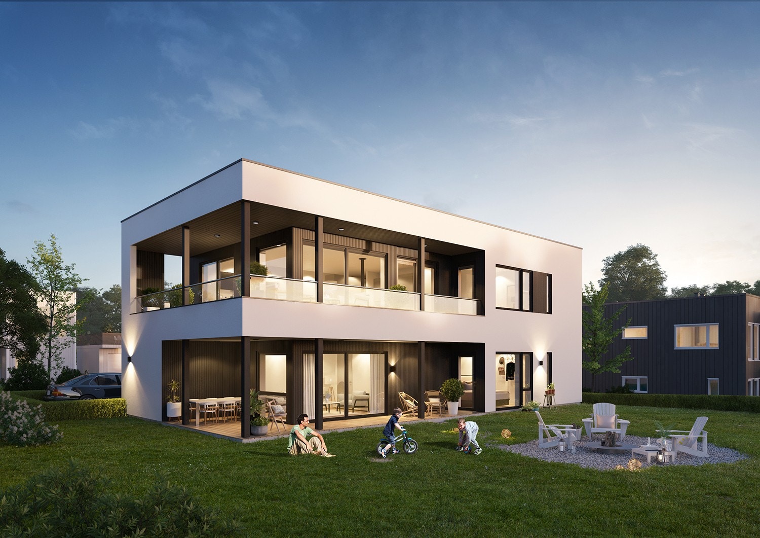 Enebolig Horisont med puss. Dette er kun et forslag til hus, du kan være med å velge husmodel selv. Vi kan også tegne frem akkurat ditt hus slik du ønsker det. Ta kontakt! Galleribilde