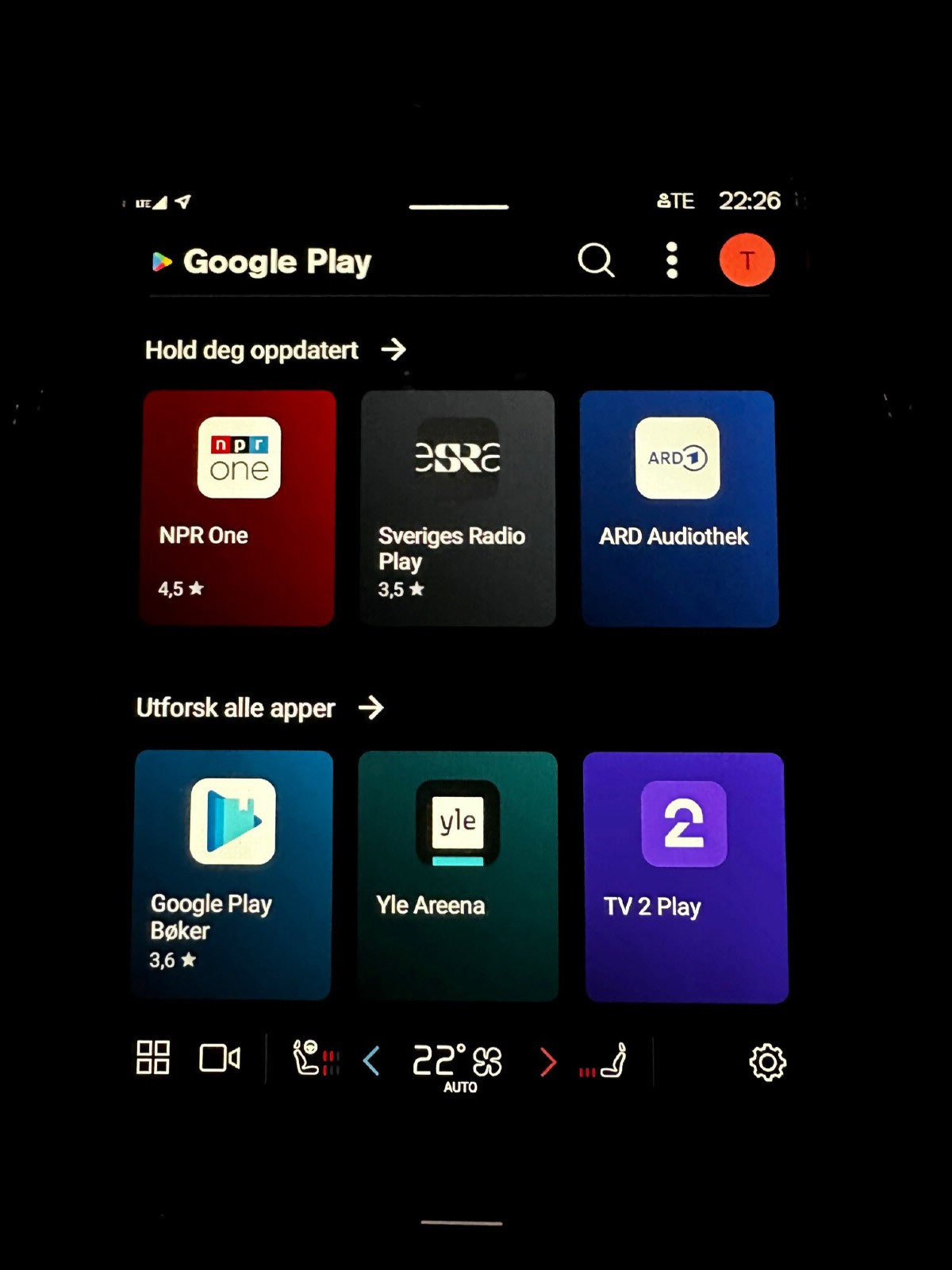 Google Play butikk for nedlasting av apper i bil