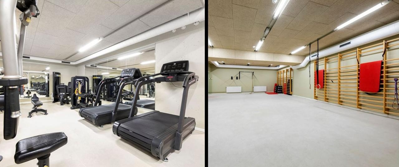 Underetasjen har treningsfasiliteter med styrkerom, fritreningssal, badstue og god dekning på dusj- og garderober. Galleribilde