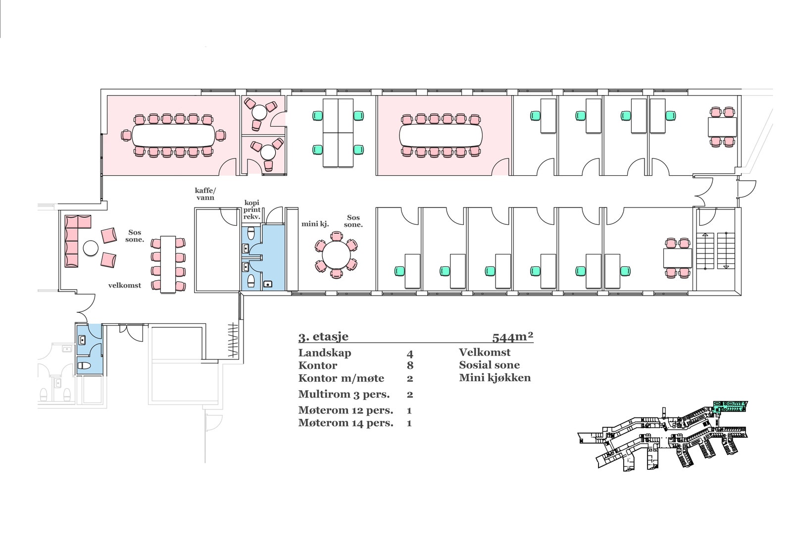 Planskisse 544 kvm 3. etg Galleribilde