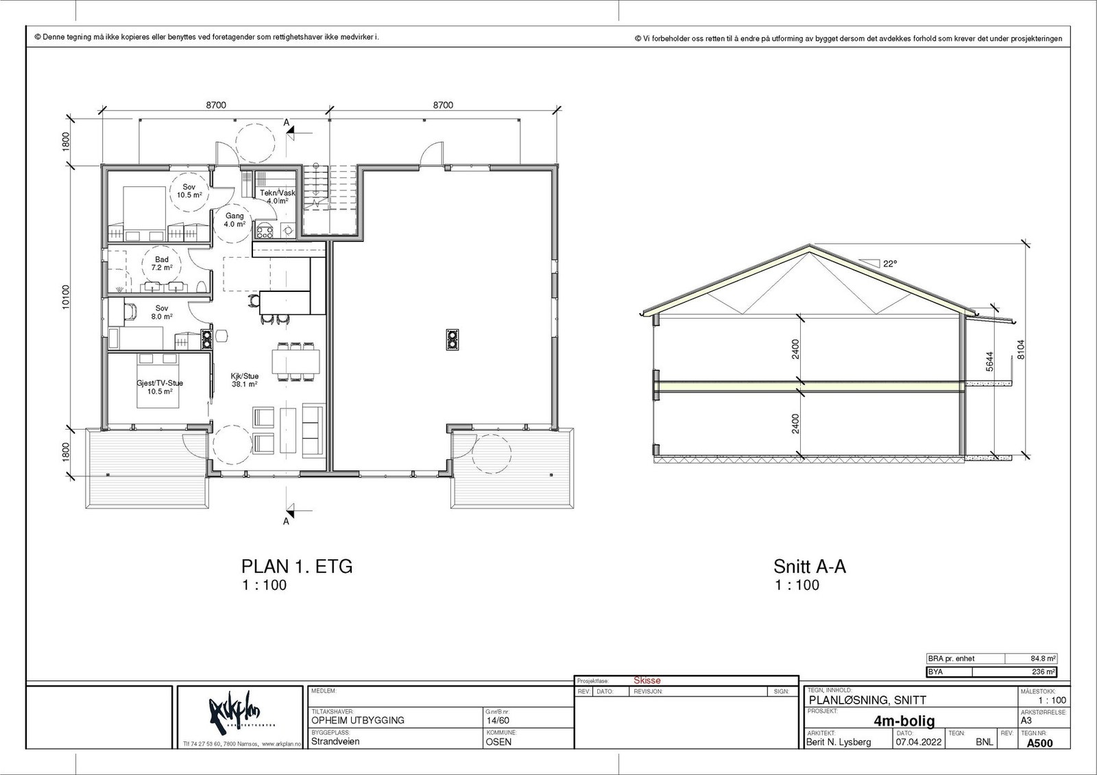 Planløsning vil være likt for alle leiligheter bare speilvendt i forhold til hverandre. Galleribilde