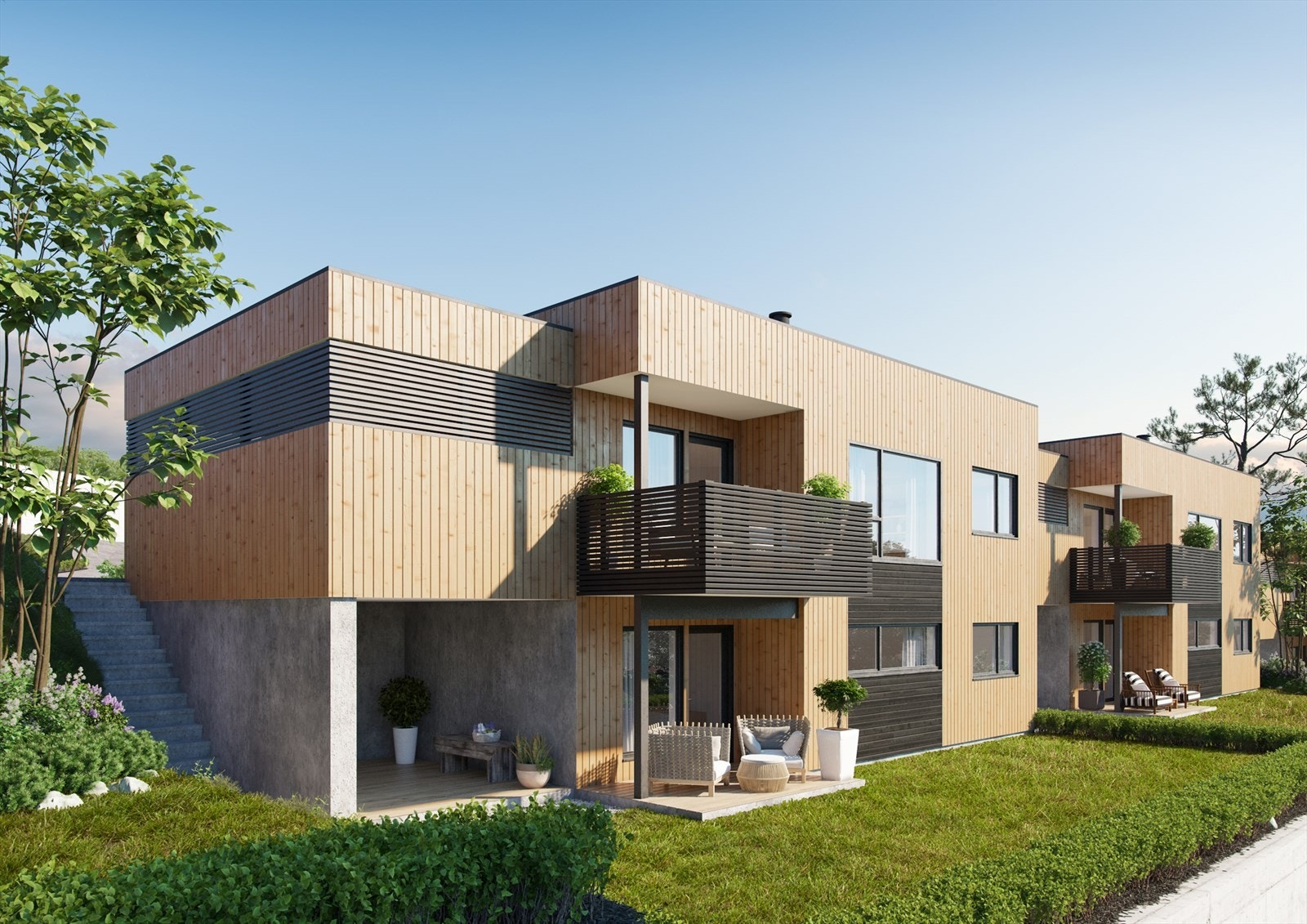 Illustrasjon fasade bolig 1, 2 og 3. Galleribilde