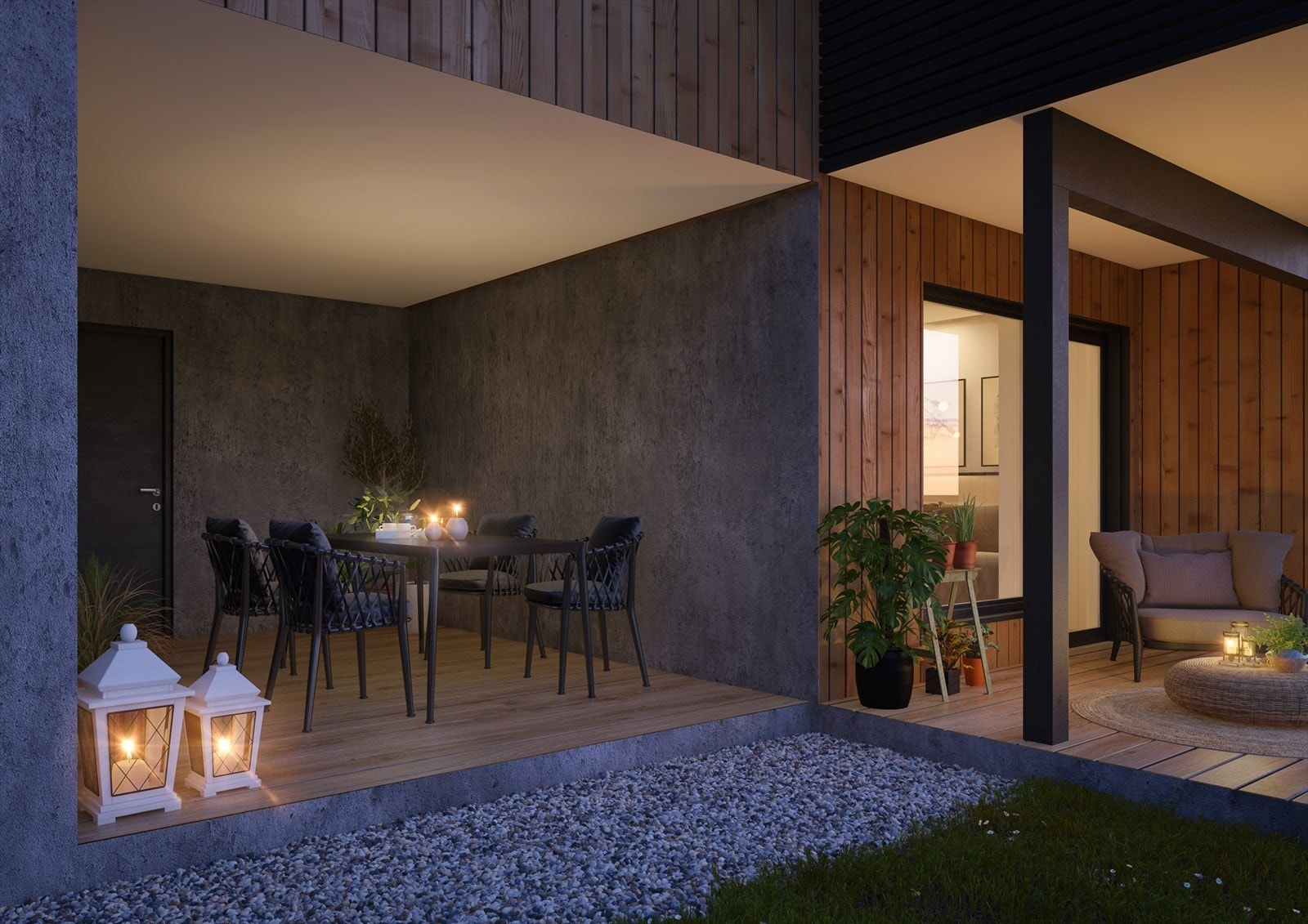 Illustrasjon fremtidig hagestue bolig 1, 2 og 3. Galleribilde