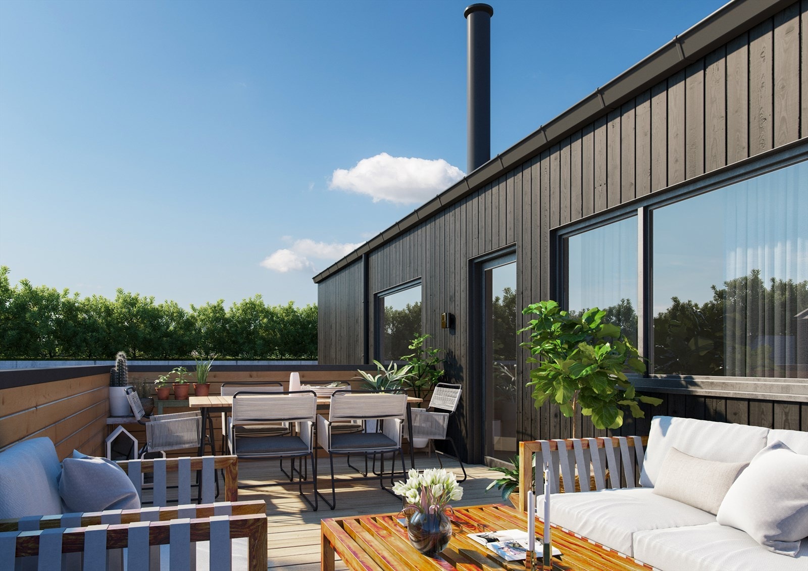 Illustrasjon takterrasse hus 7 og 8. Galleribilde