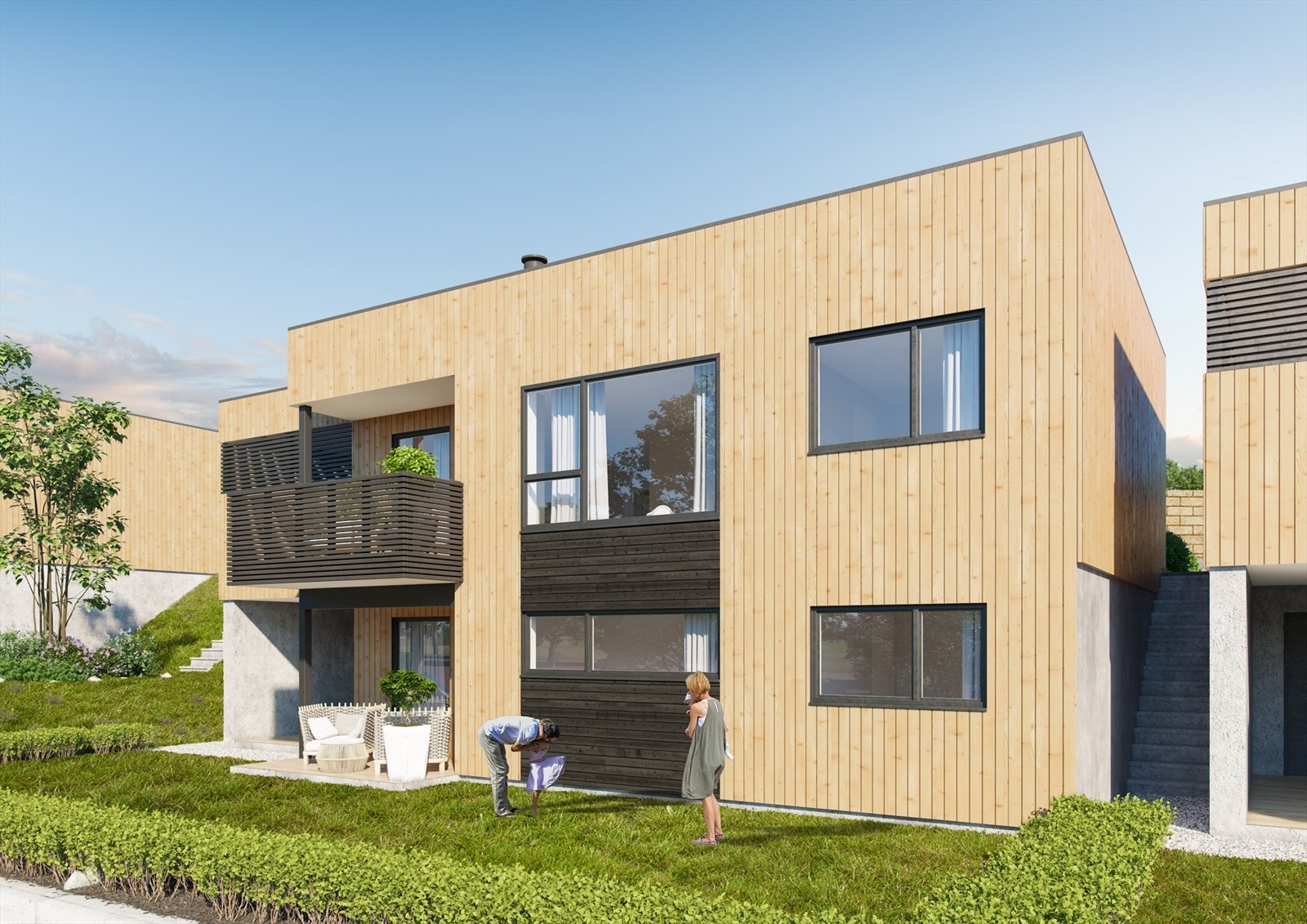 Illustrasjon fasade bolig 1, 2 og 3. Galleribilde