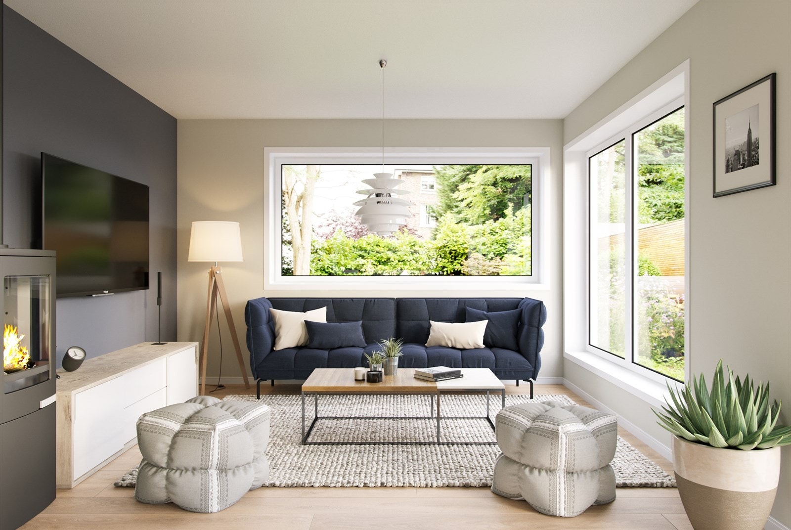 Illustrasjon stue hus 4, 5 og 6. Galleribilde