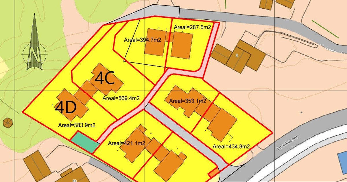 Situasjonskart / tomtegrenser etter fradeling. Galleribilde