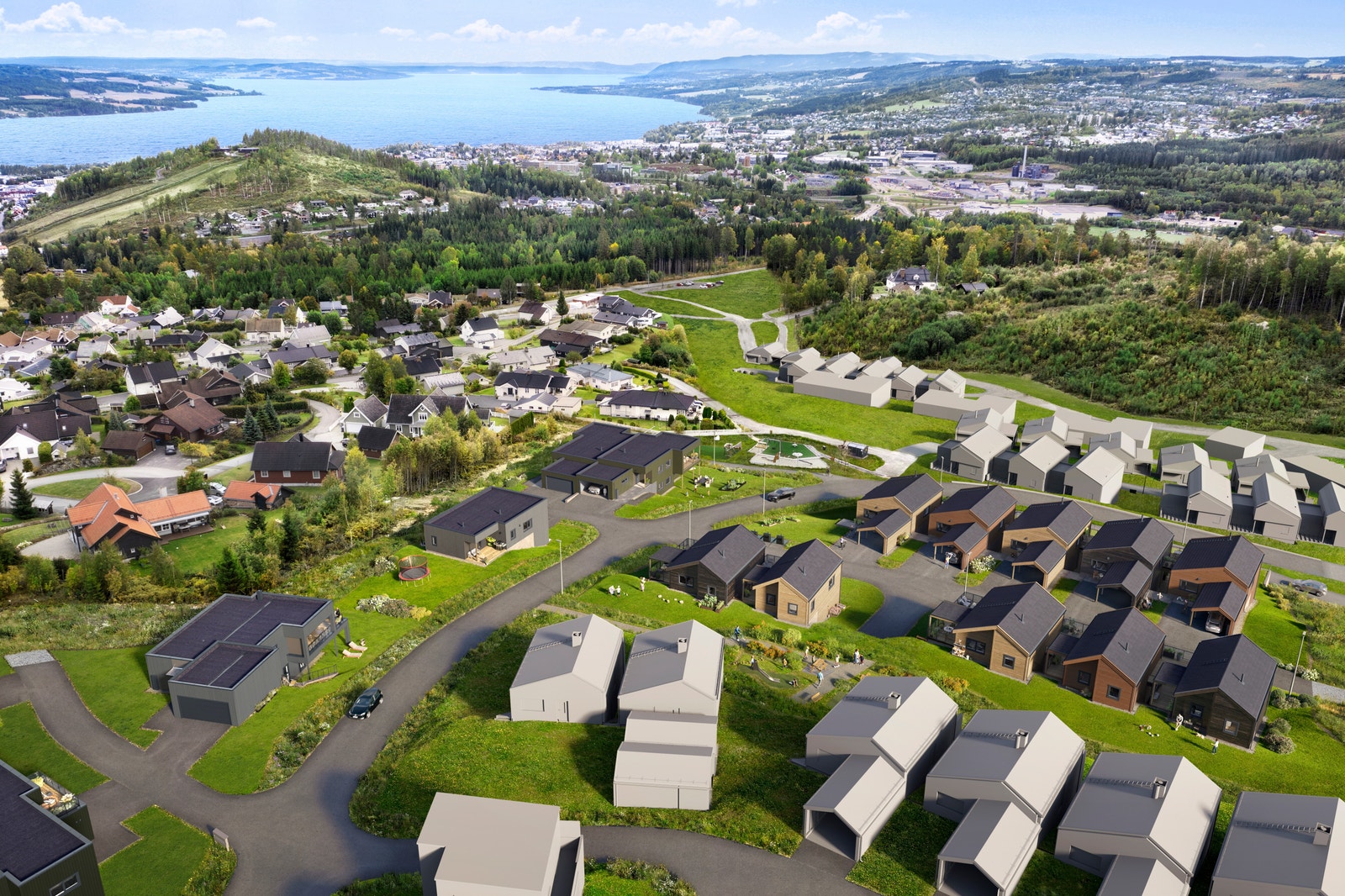 Det nye nabolaget ligger på Gjøvik`s tak med korte avstander til det meste! Galleribilde
