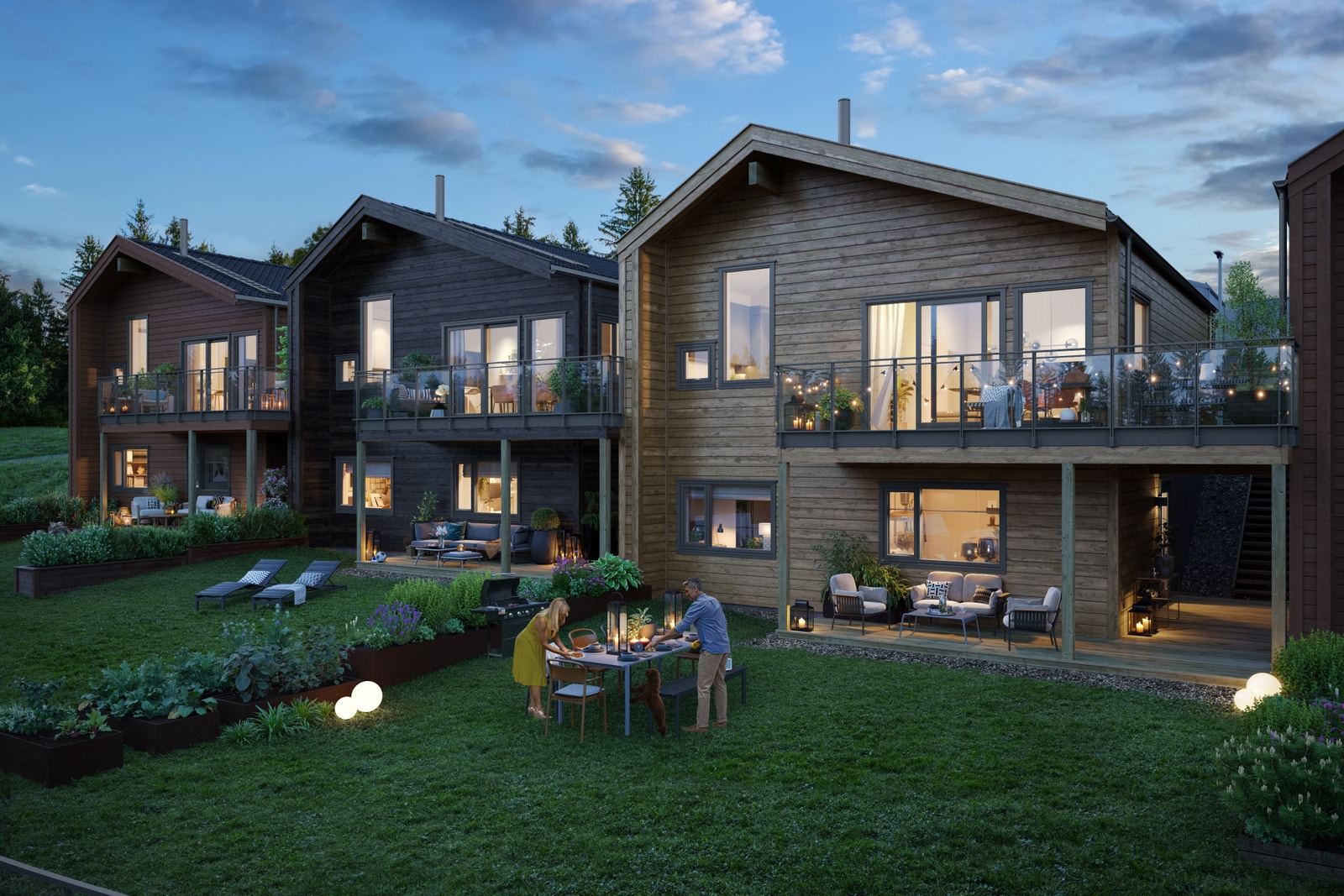 Eneboligene i kjede får et moderne uttrykk, inntil 4m takhøyde og svært fine terrasse- hagearealer Galleribilde