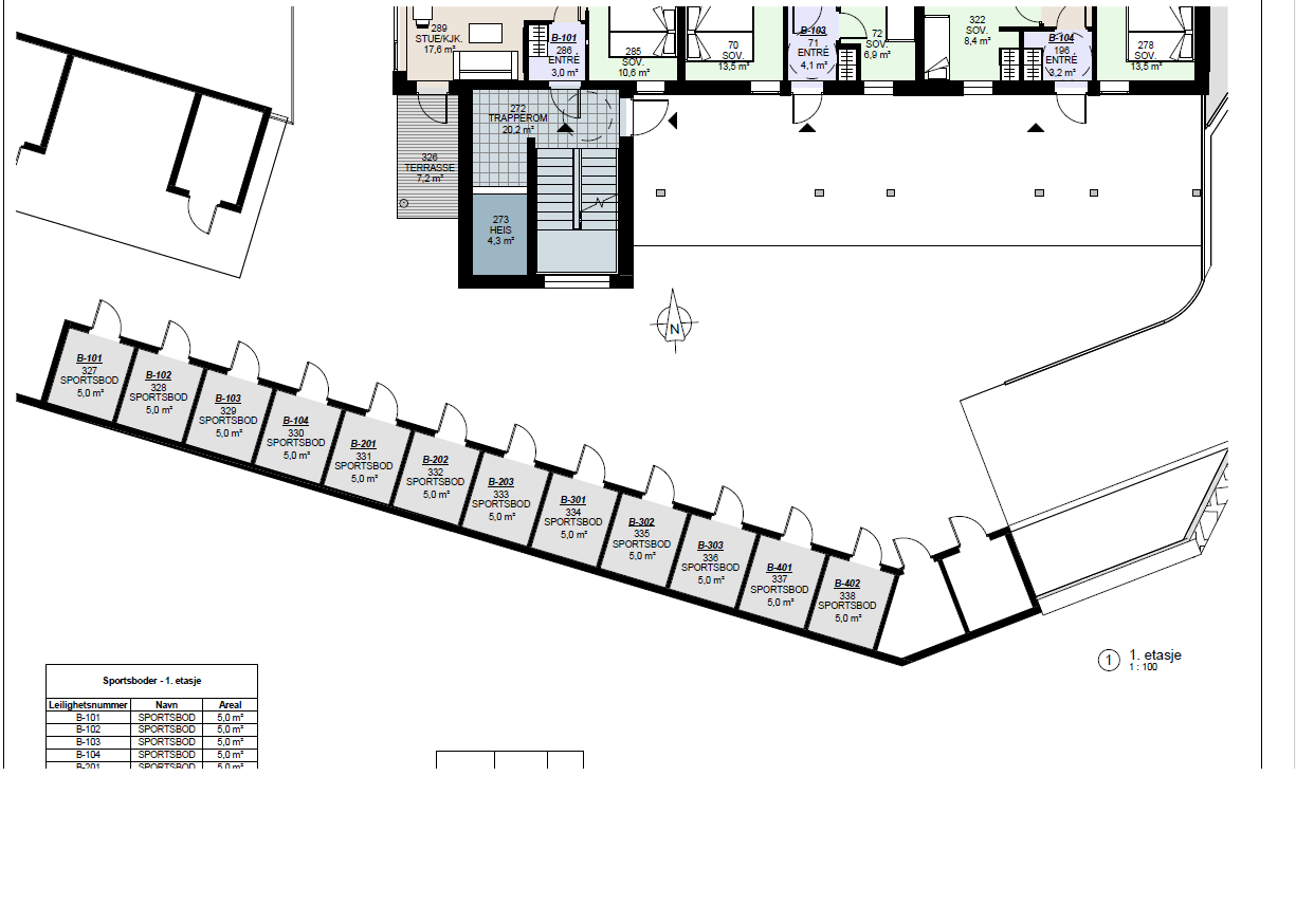 Utvendig Sportsboder 5m2 til kvar leilighet Galleribilde