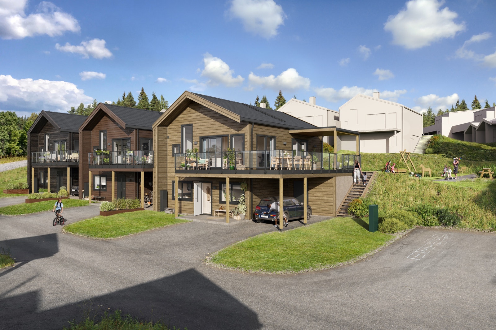 Moderne boliger med praktisk parkering, inntil 4m takhøyde og fine utearealer Galleribilde