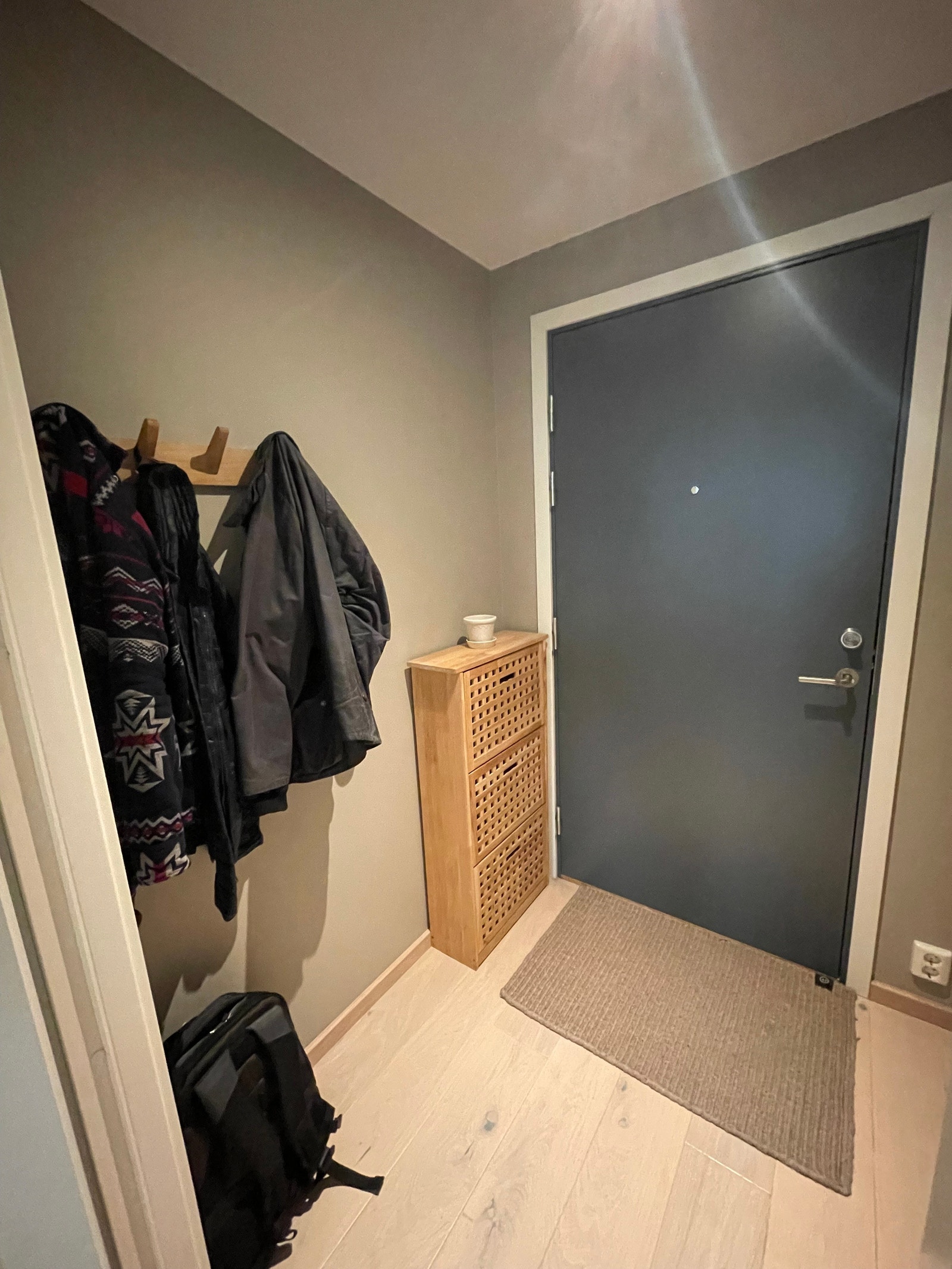 Gang med skohylle og oppheng for yttertøy Galleribilde