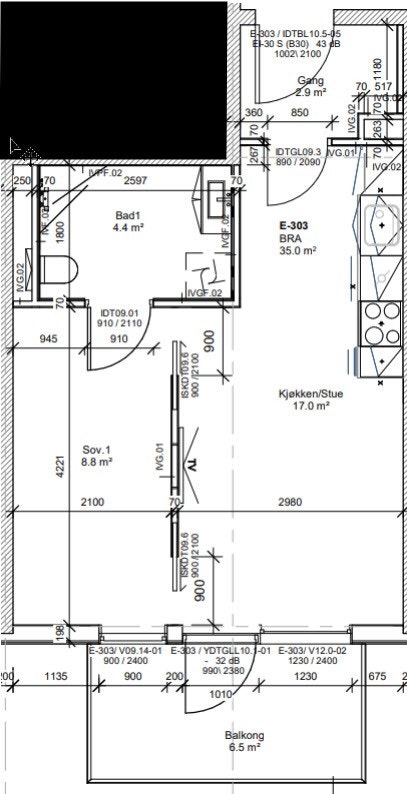 Arealeffektiv planløsning Galleribilde