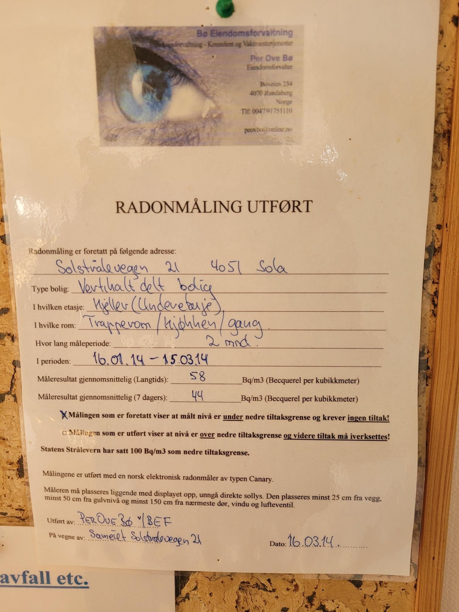 Radon certificate Galleribilde