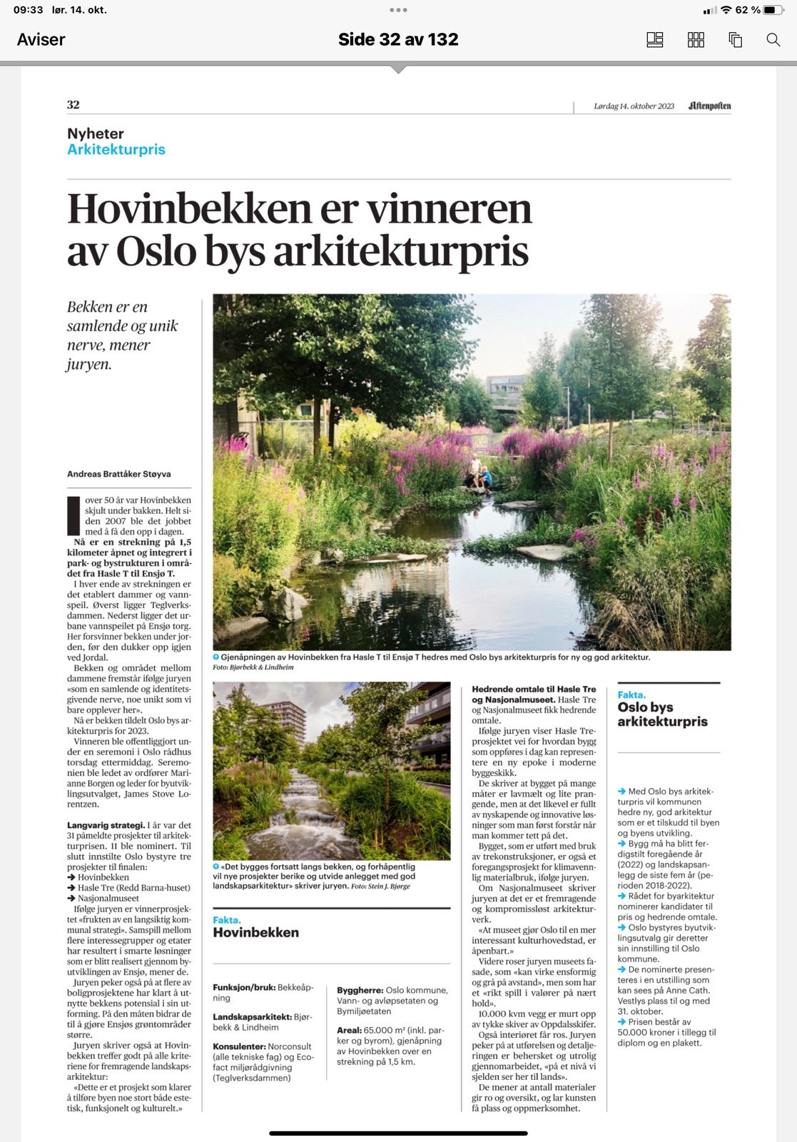 Hovinbekken vant Oslo bys arkitekturpris 2023 Galleribilde