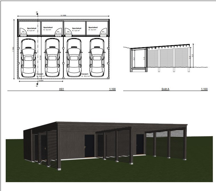 Planetegning bod og carport Galleribilde