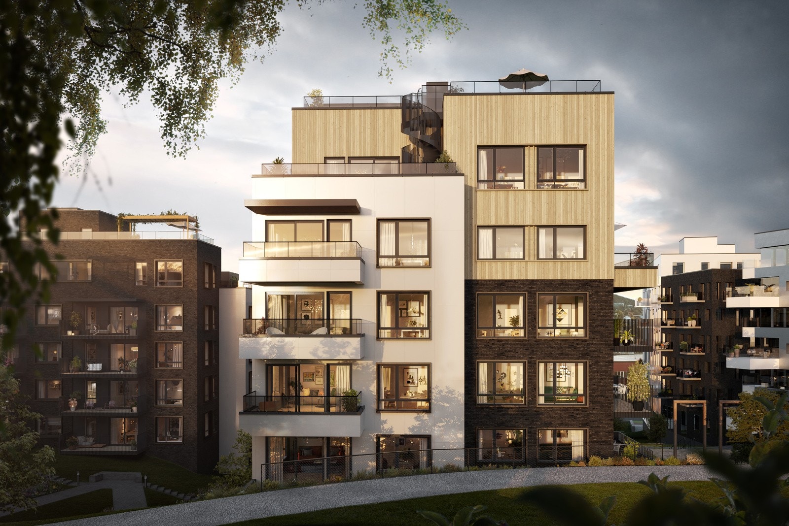 Alle leilighetene i oppgang G/H har syd- eller vestvendt balkong mot hyggelig parkdrag Galleribilde