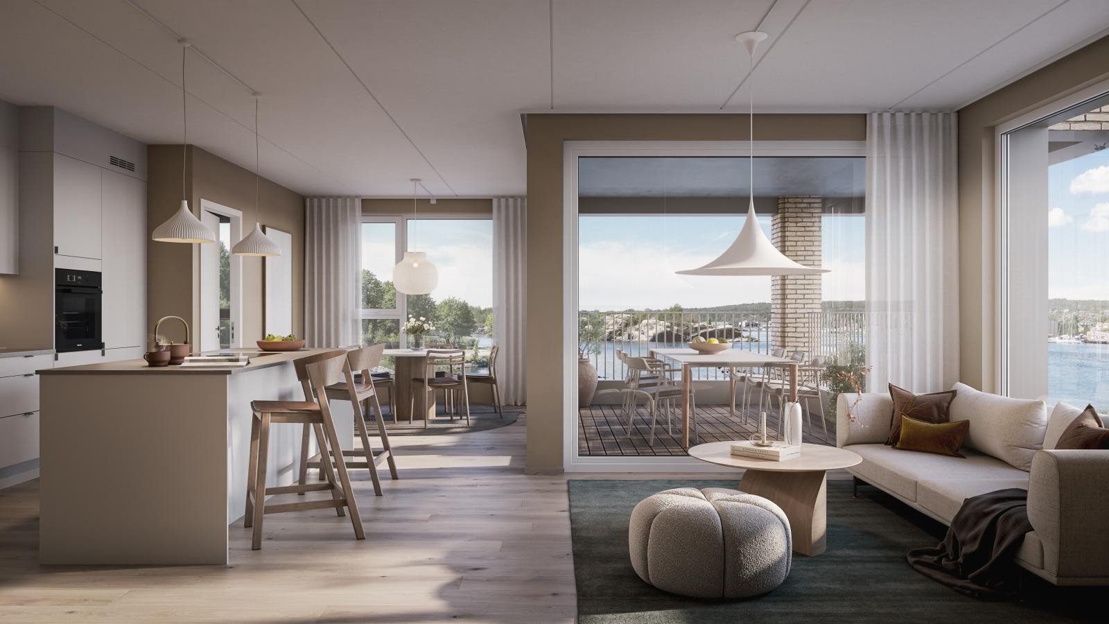 I Innseilingen legges det spesielt til rette for gode lys- og utsiktsforhold samt skjerming og privatliv. Illustrasjonen er av leilighet C0202. Galleribilde