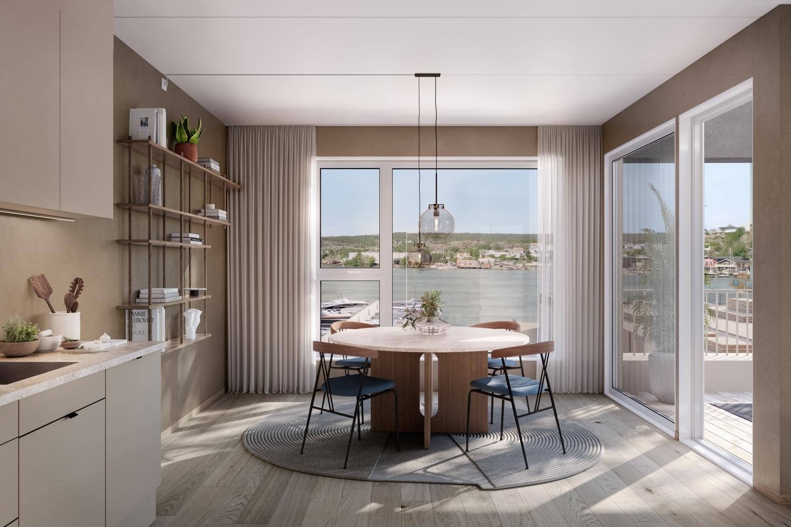 Høy bokomfort og tidsriktig standard i leilighetene er vektlagt, med solide materialer og gjennomtenkte planløsninger. Illustrasjonen er av leilighet C0203. Galleribilde