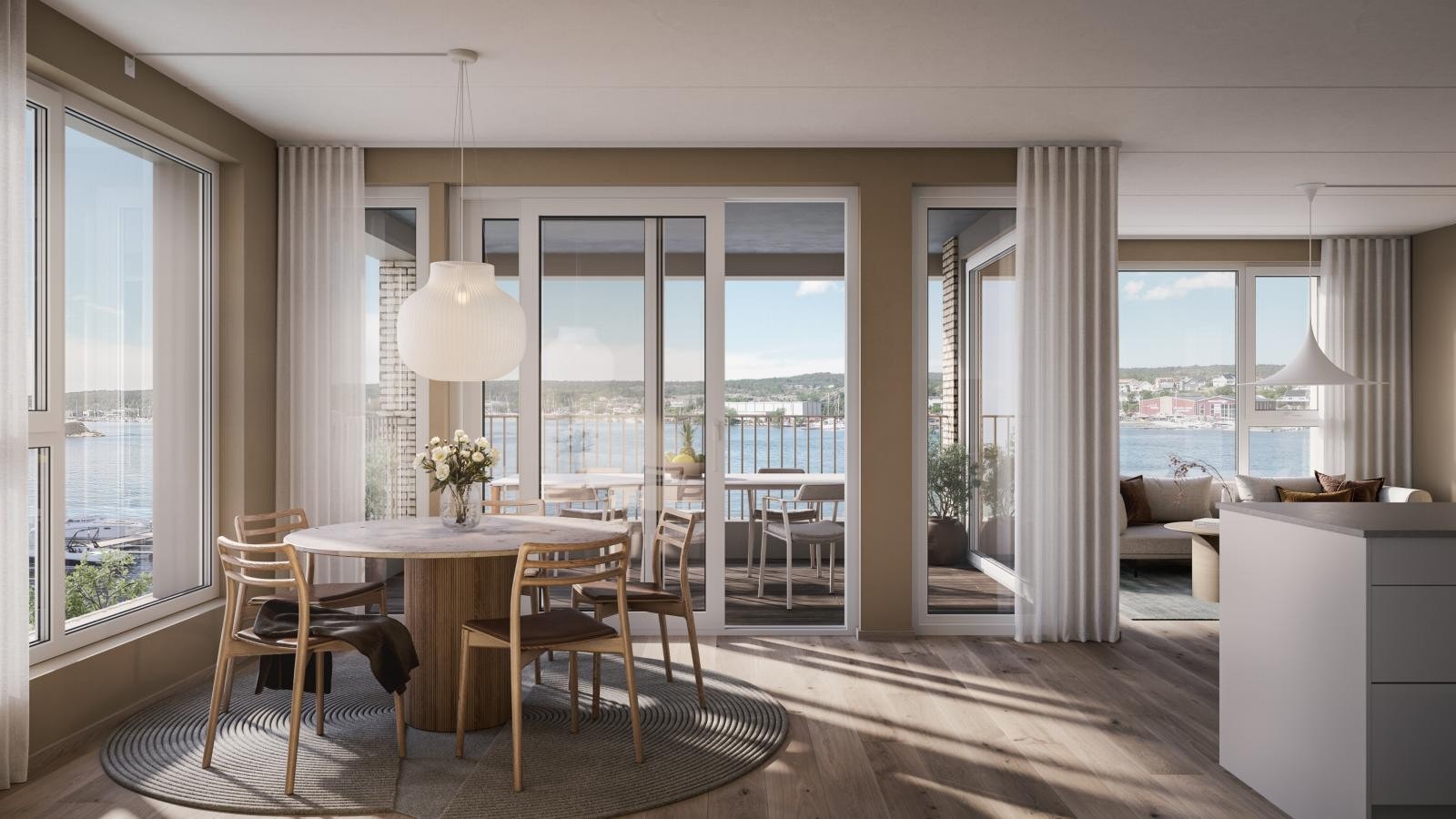 Det leveres store vindusflater for å sikre gode lysforhold. Illustrasjonen er av leilighet C0202. Galleribilde