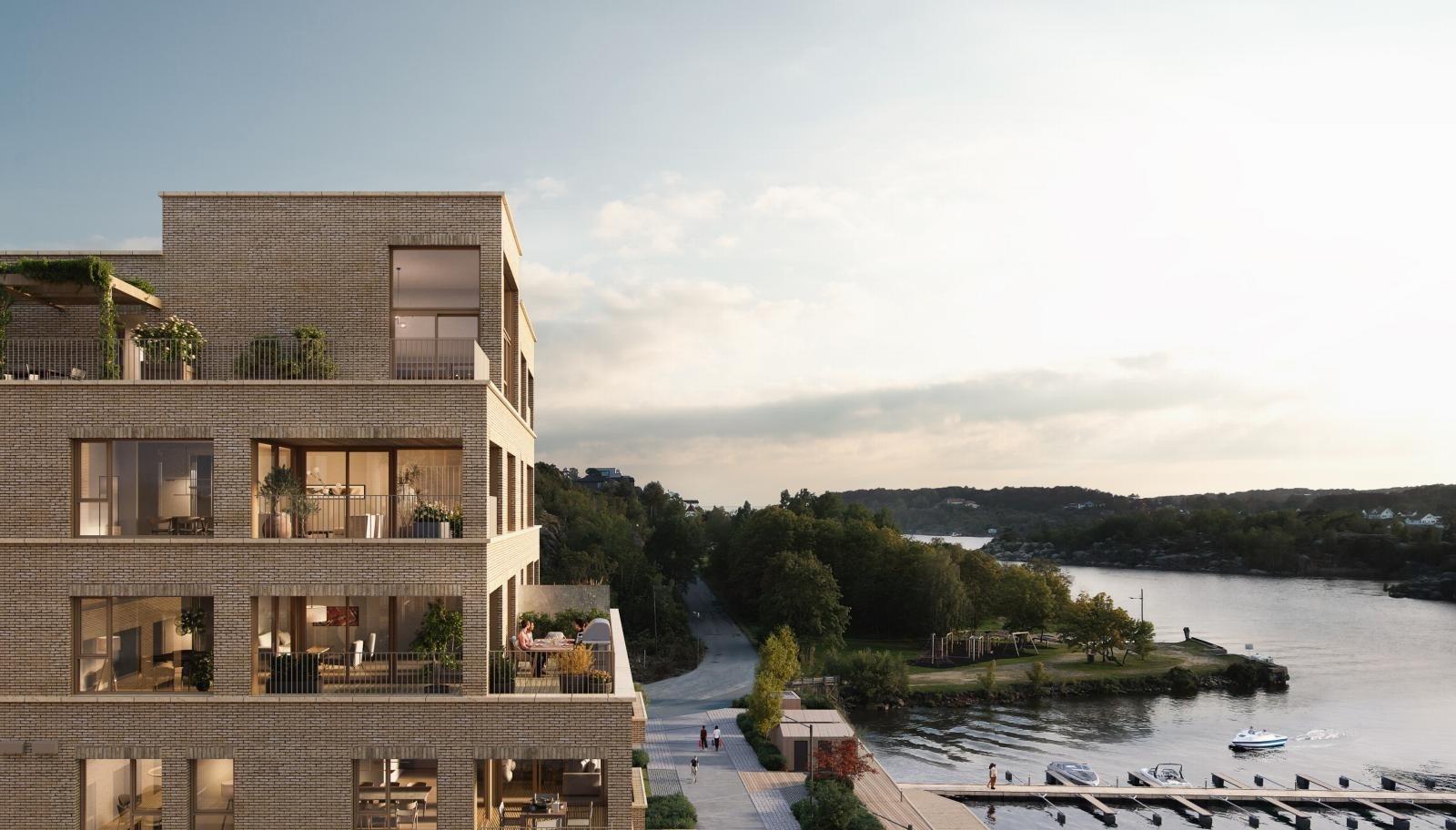 Flere av leilighetene i prosjektet har fantastisk utsikt over elven. Galleribilde