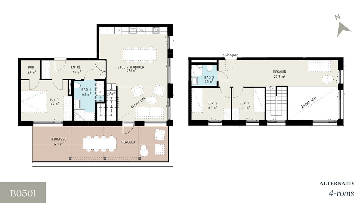 Alternativ planløsning, 4-roms. Galleribilde