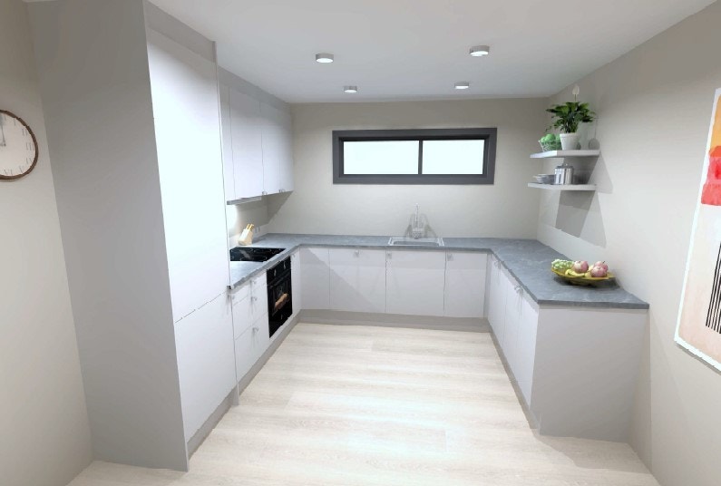 Kjøkkentegning leil.1. Innredning fra Sigdal med integrerte hvitevarer. (Fronten kan leveres i andre farger uten pristillegg) Galleribilde