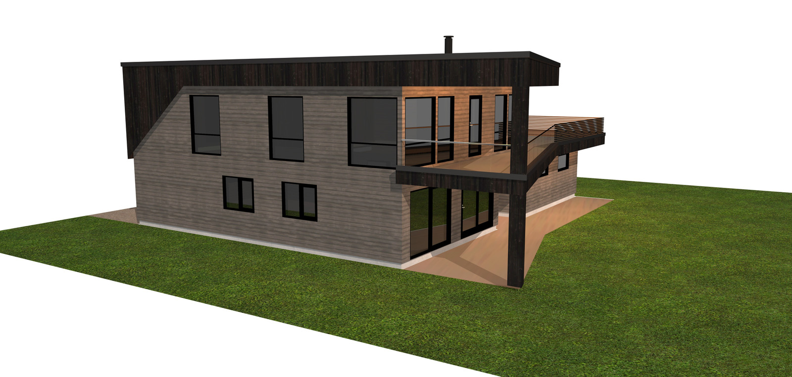 3D illustrasjon av boligens nordvestlige side.