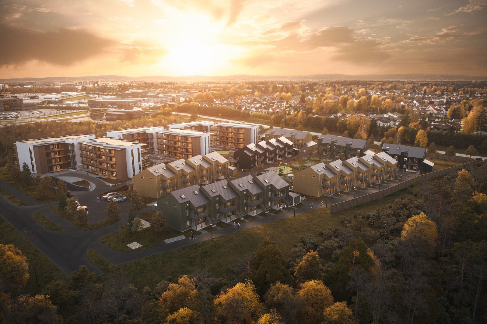 Oversiktsbilde over utbyggingen av Nordby Plass og Nordbygrenda. Galleribilde