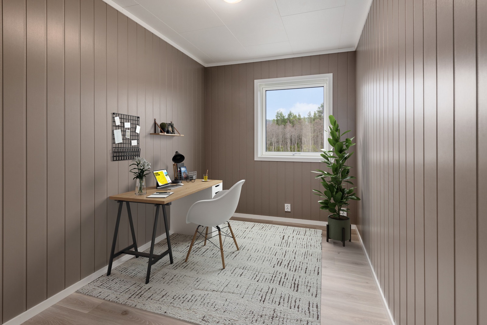 Soverom 3 har også god størrelse og kan gjerne brukes som kontor, gjesterom eller ekstra tv-stue. Digitalt møblert. Galleribilde