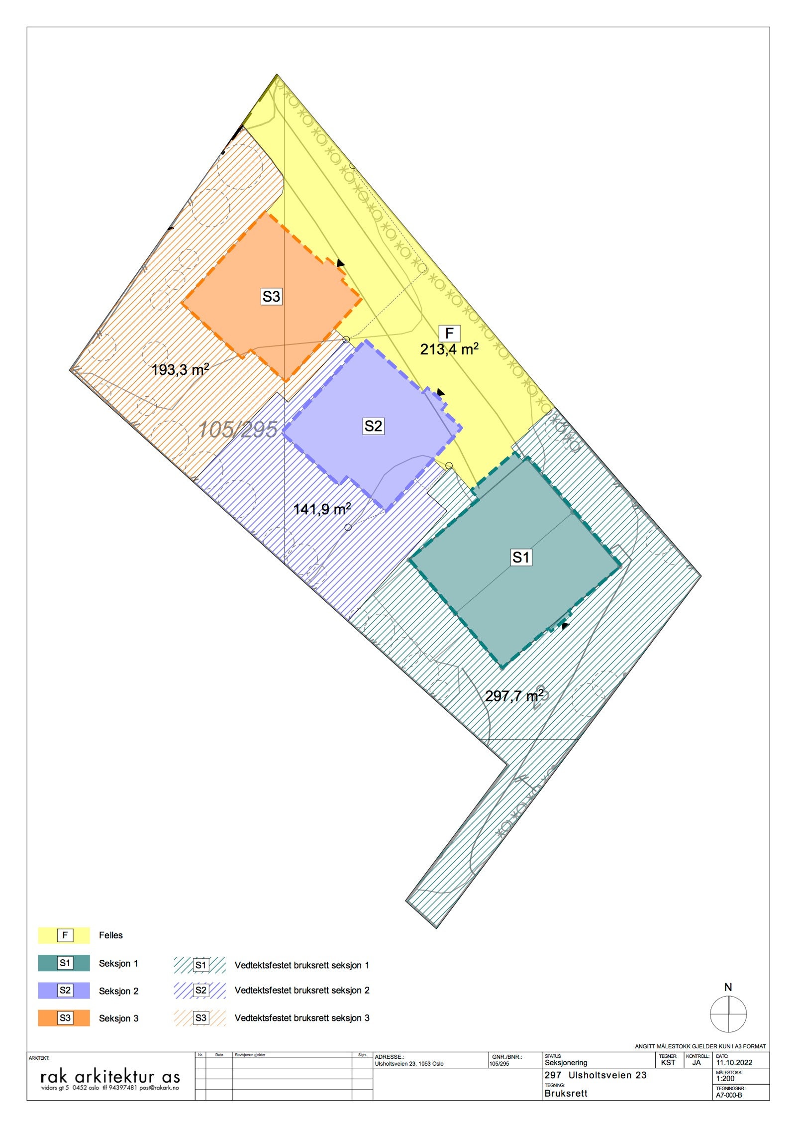 Seksjonering-tegning - Vedtektsfestet bruk av fellesareal Galleribilde