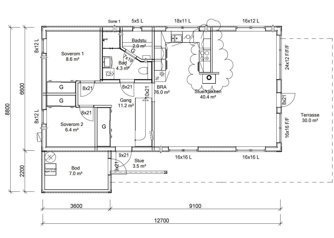 Tegning 1 etasje Galleribilde