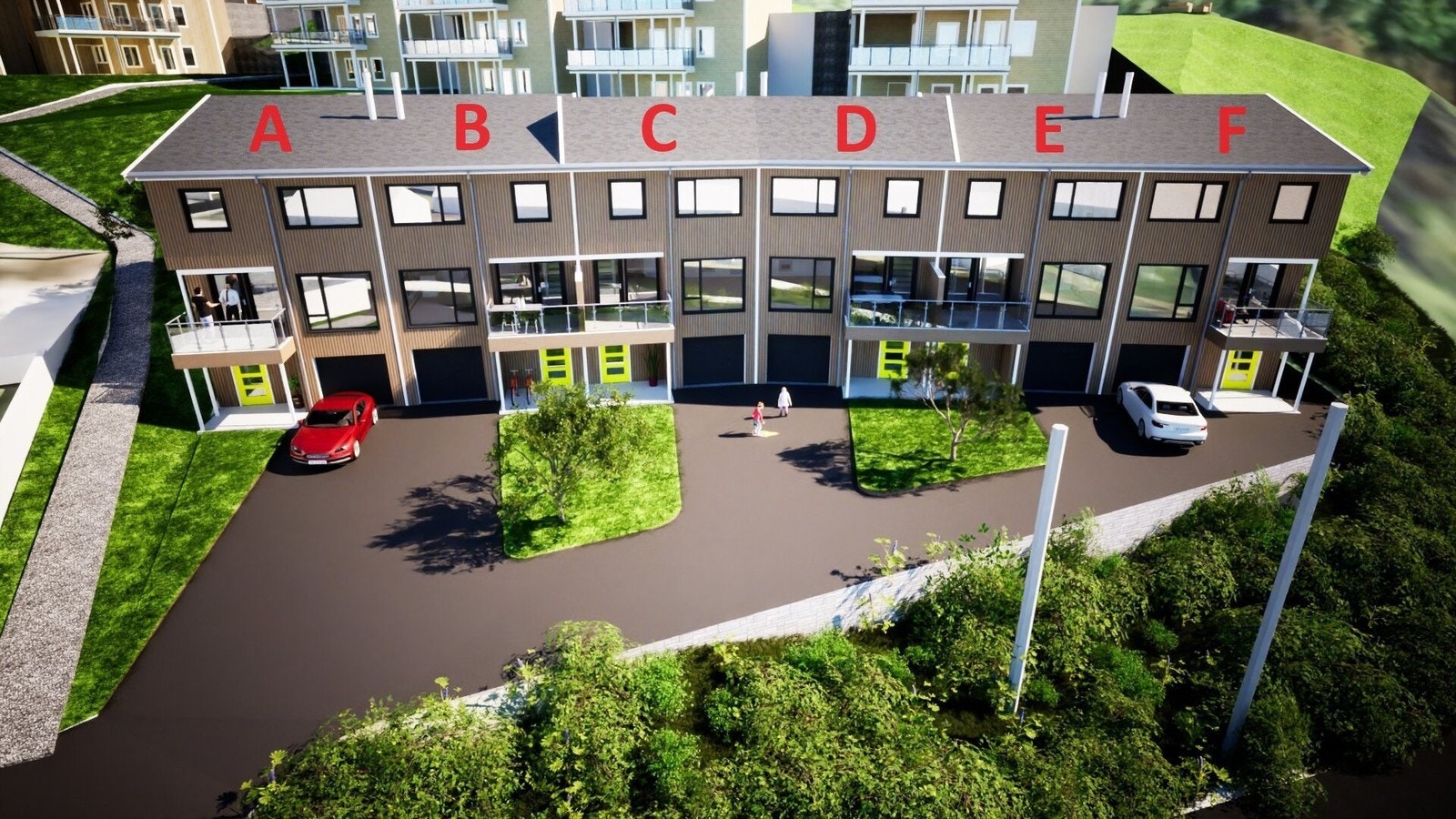 6 rekkjehus frå A til F Galleribilde