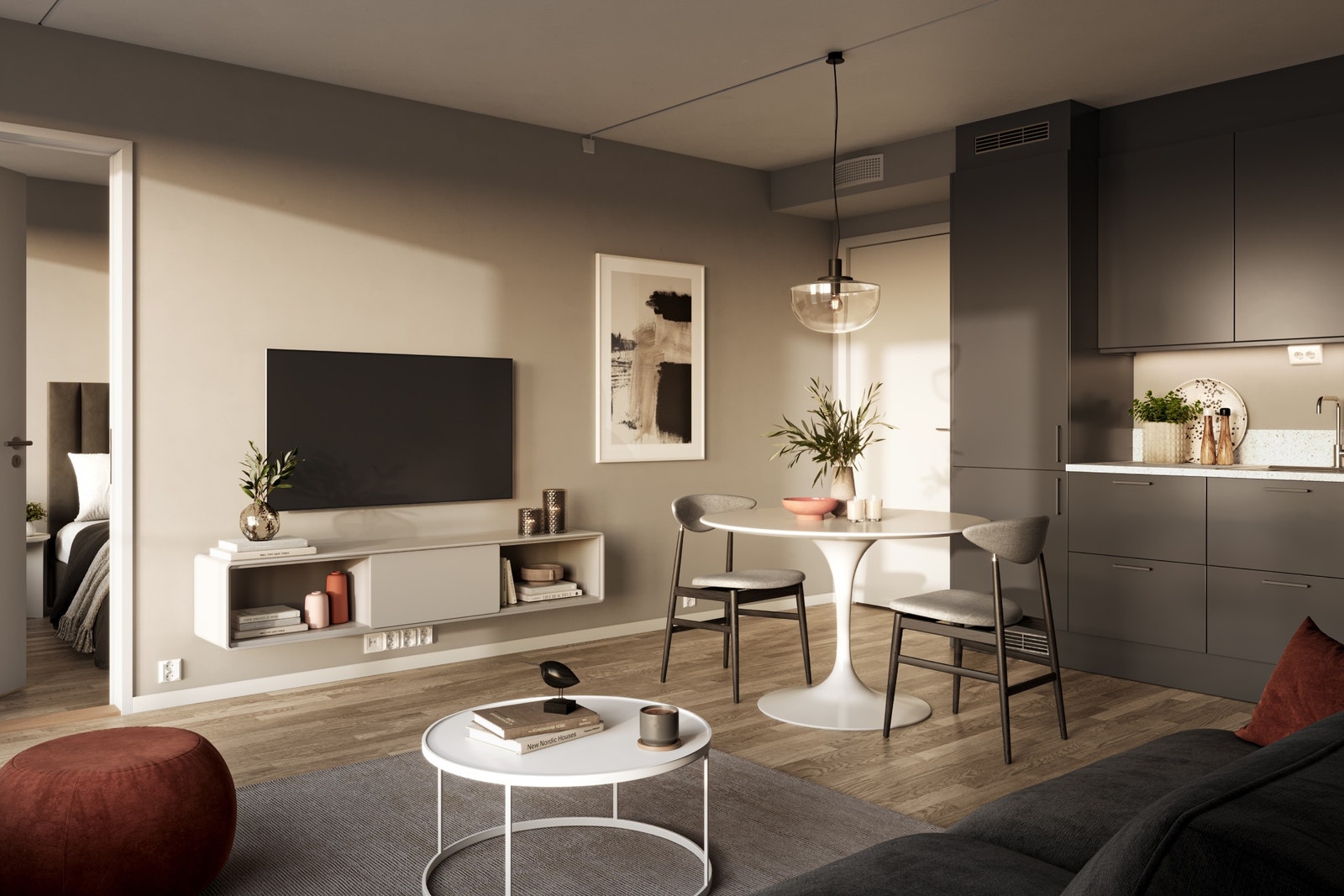 Her ser du en 46 kvm 2-roms med stilpakke "høst" Galleribilde