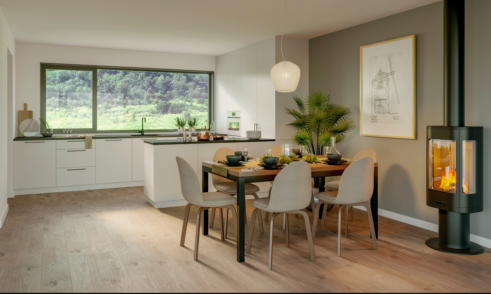 Illustrasjon interiør kjøkken Galleribilde