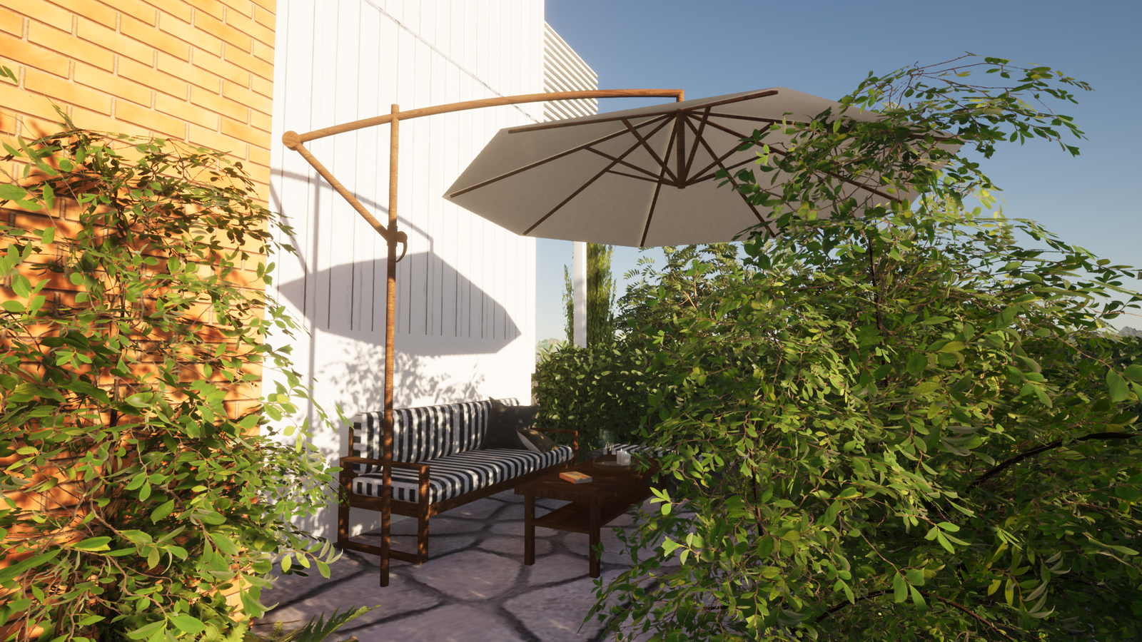 Hage/ solrik uteplass Galleribilde