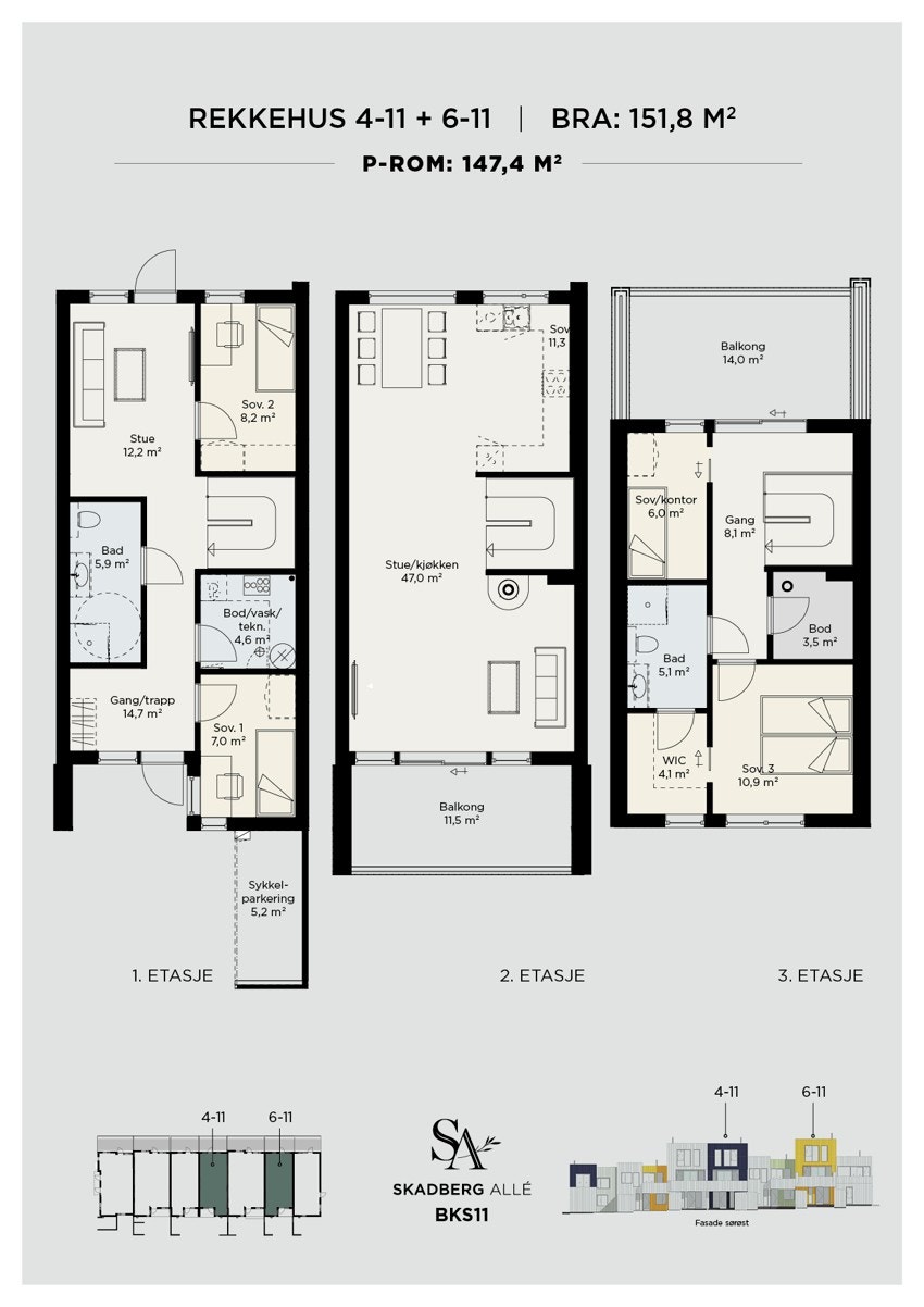 Plantegning alle etajer Galleribilde
