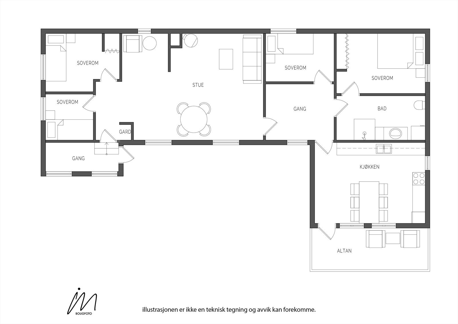 Illustrert plantegning Galleribilde