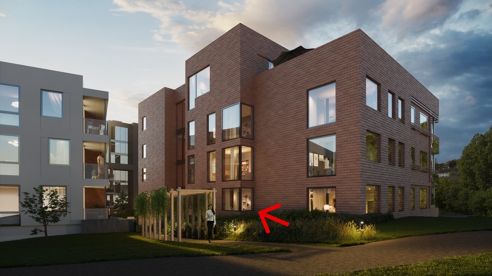 Leiligheten får en skjermet beliggenhet i prosjektet Galleribilde