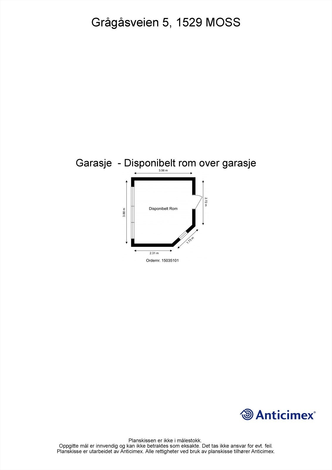 Planskisse, disponibelt rom over garasje. Galleribilde