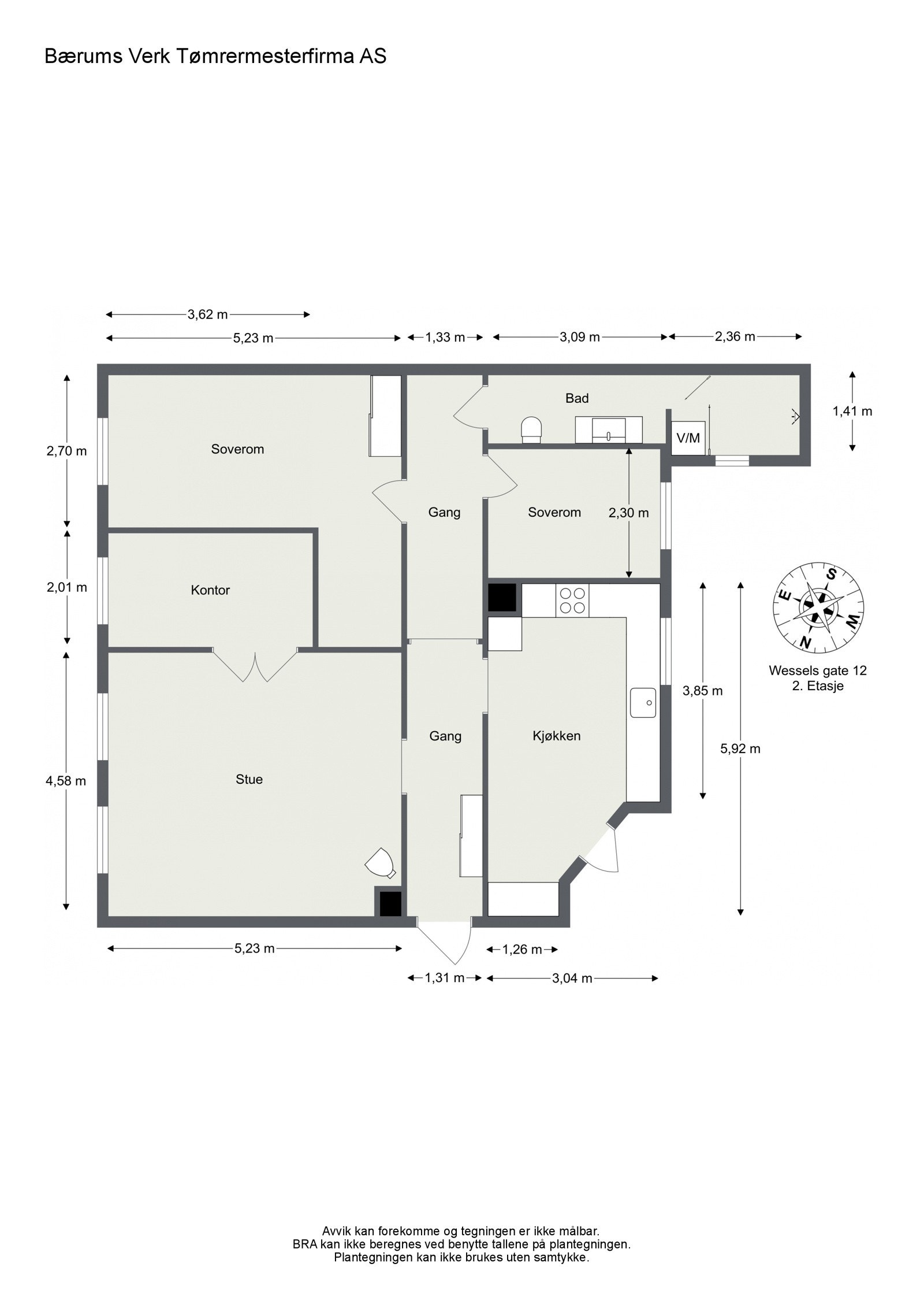 Plantegning. I tillegg disponerer leiligheten en kjellerbod på ca. 16 kvm. Galleribilde