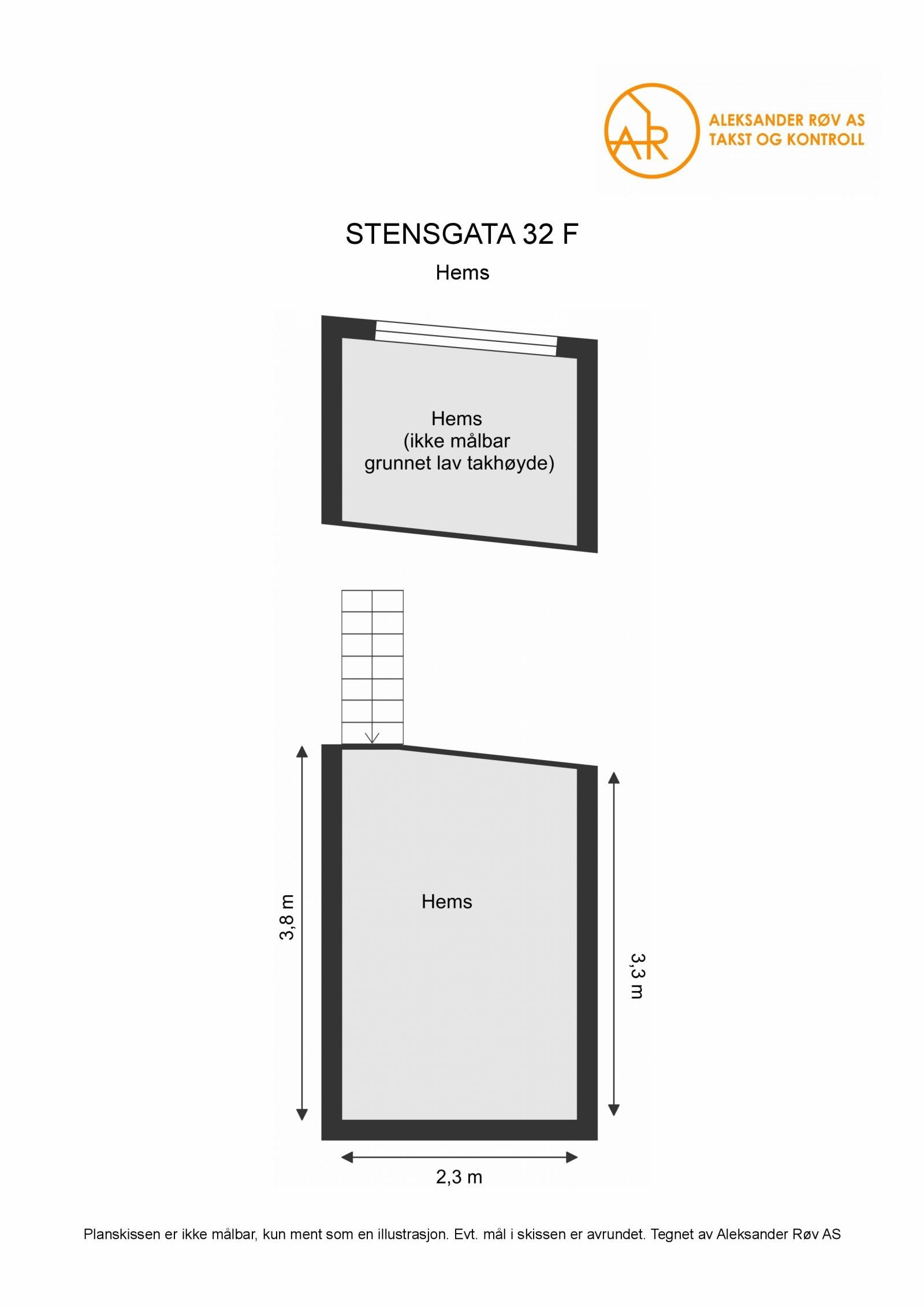 Plantegning hems Stensgata 32F. Galleribilde