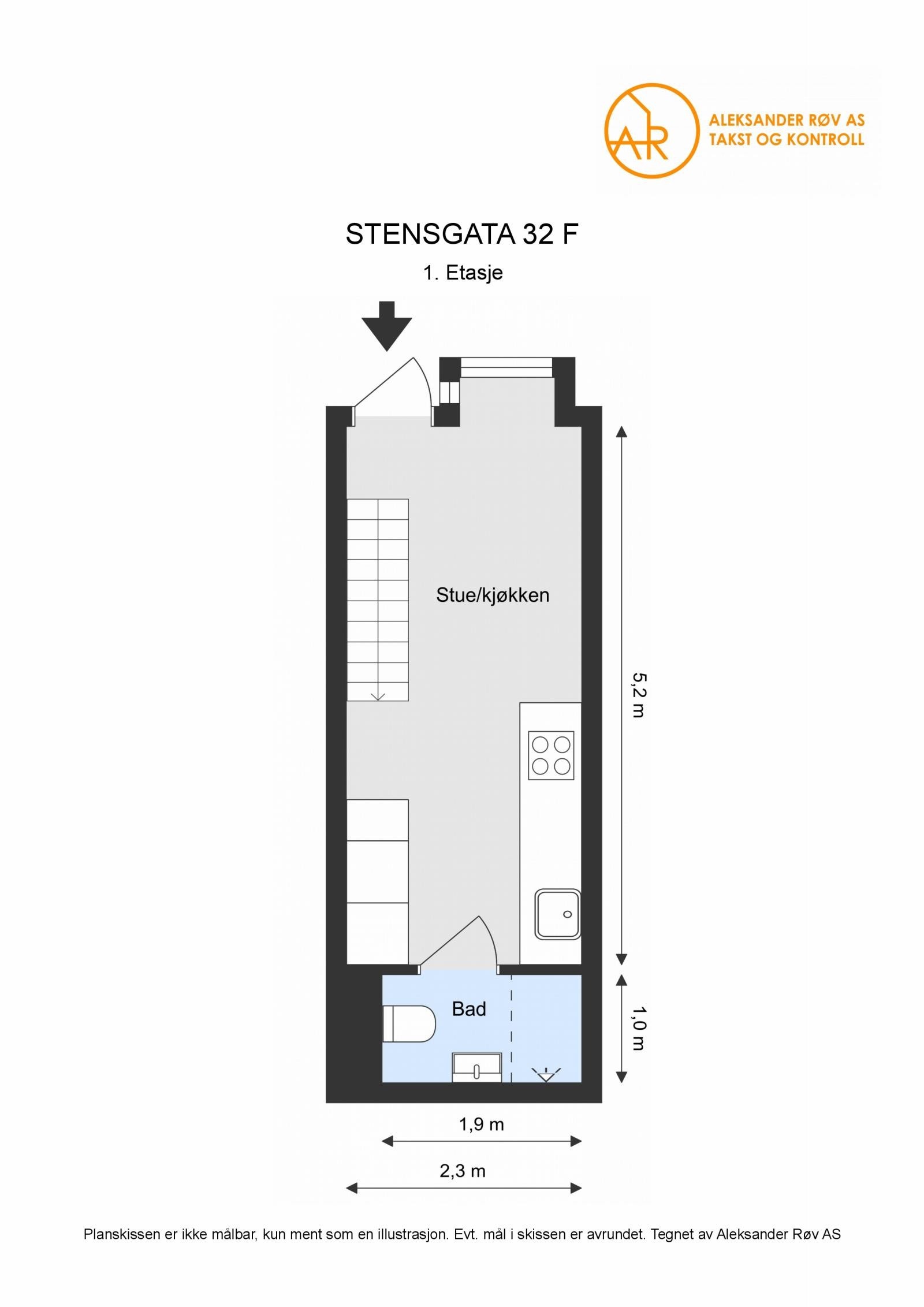 Plantegning 1. etasje Stensgata 32F. Galleribilde